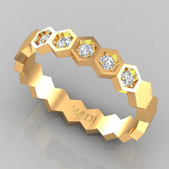 Bees Nest - Minimalist Hexagonal Diamond Band