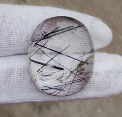 48-каратный черный турмалиновый кварц - кабошон, черный рутиловый кварц - рутиловый кварц