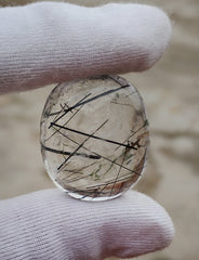 48-каратный черный турмалиновый кварц - кабошон, черный рутиловый кварц - рутиловый кварц