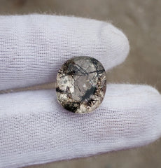 Черный турмалиновый кварц 8,8 карата - кабошон, черный рутиловый кварц - рутиловый кварц