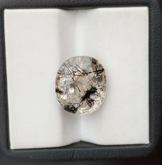 Черный турмалиновый кварц 8,8 карата - кабошон, черный рутиловый кварц - рутиловый кварц