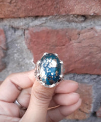 Мужское кольцо с печаткой - кольцо из стерлингового серебра с гравировкой из белого золота 14 карат, натурального синего зеленого пирита и бирюзы с гравировкой Feroze