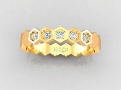Bees Nest - Minimalist Hexagonal Diamond Band