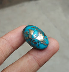 Натуральная бирюза с пиритом — Голубая матричная бирюза — Шаджри Фероза-37,5 карата