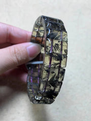 Браслет из натурального какоксенита, фиолетового золота, рутилового кварца, размеры бусинок 16x12 мм