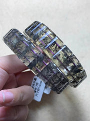 Браслет из натурального какоксенита, фиолетового золота, рутилового кварца, размеры бусинок 16x12 мм