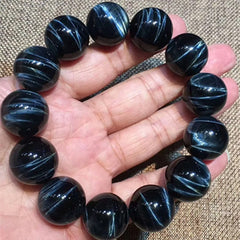 Natural Blue Tiger's Eye aka Hawk's Eye Gemstone Bracelet, Size 8-18mm