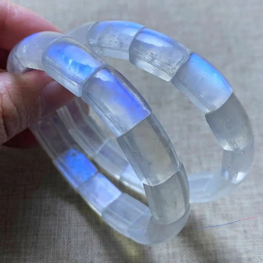 Natural Blue Light Moonstone Gemstone Bracelet, Bangle Jewelry, Bead Size 14x9mm