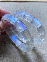 Natural Blue Light Moonstone Gemstone Bracelet, Bangle Jewelry, Bead Size 14x9mm