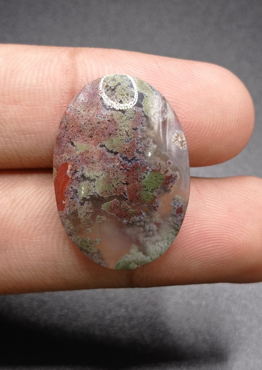 27.7ct Moss Agate - Red Moss Agate - 29x20x7mm