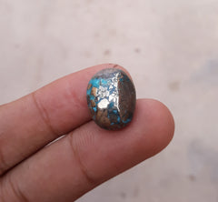 15.1ct Morenci Turquoise - Natural Certified Turquoise with Pyrite - Blue Matrix Turquoise - Shajri Feroza - 18x14mm