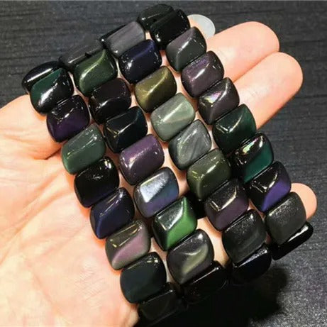 Natural Rainbow Light Obsidian Gemstone Bracelet, Bead Size 14*10*7mm