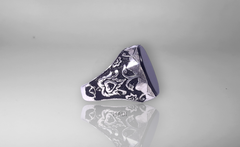 Men Signet Rings - Engraved Sterling Silver Ring in Black Onyx - 14k White-Gold Plated