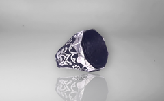 Men Signet Rings - Engraved Sterling Silver Ring in Black Onyx - 14k White-Gold Plated