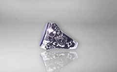 Men Signet Rings - Engraved Sterling Silver Ring in Black Onyx - 14k White-Gold Plated