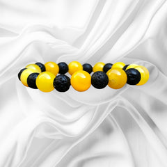 Confidence Booster Natural 10mm Yellow Agate and 8mm Lava Gemstone Bracelet