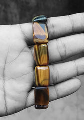 Эластичный браслет премиум-класса из натурального черного и желтого тигрового глаза 18x13 мм