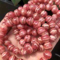 Natural Ice Argentina Rhodochrosite Gemstone Bracelet, Sizes 10-12mm