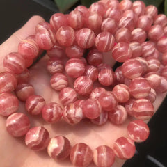 Natural Ice Argentina Rhodochrosite Gemstone Bracelet, Sizes 10-12mm