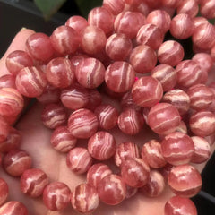 Natural Ice Argentina Rhodochrosite Gemstone Bracelet, Sizes 10-12mm