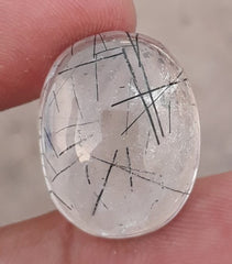 Черный турмалированный кварц 22 карата - Кабошон Черный рутиловый кварц - Рутилированный кварц