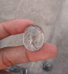 Черный турмалированный кварц 22 карата - Кабошон Черный рутиловый кварц - Рутилированный кварц