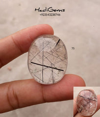 75.35ct Black Tourmalated Quartz -Cabochon Black Rutile Quartz - Rutilated Quartz