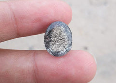 Черный турмалированный кварц 12,10 карата - Кабошон Черный рутиловый кварц - Рутилированный кварц