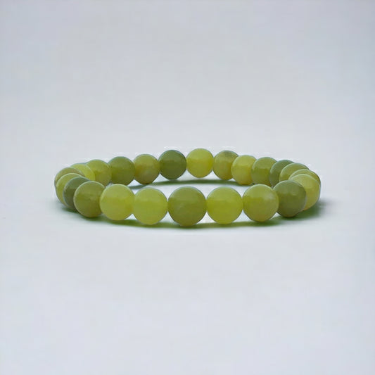 8mm Serpentine Gemtone Streach Bracelet in Rare Apple Green Color aka Zehrmora