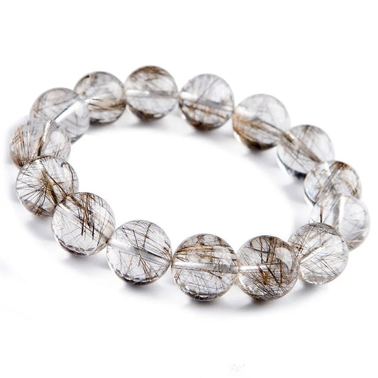 Natural Top Silver Rutilated Quartz Gemstone Bracelet, Sizes 7-17mm