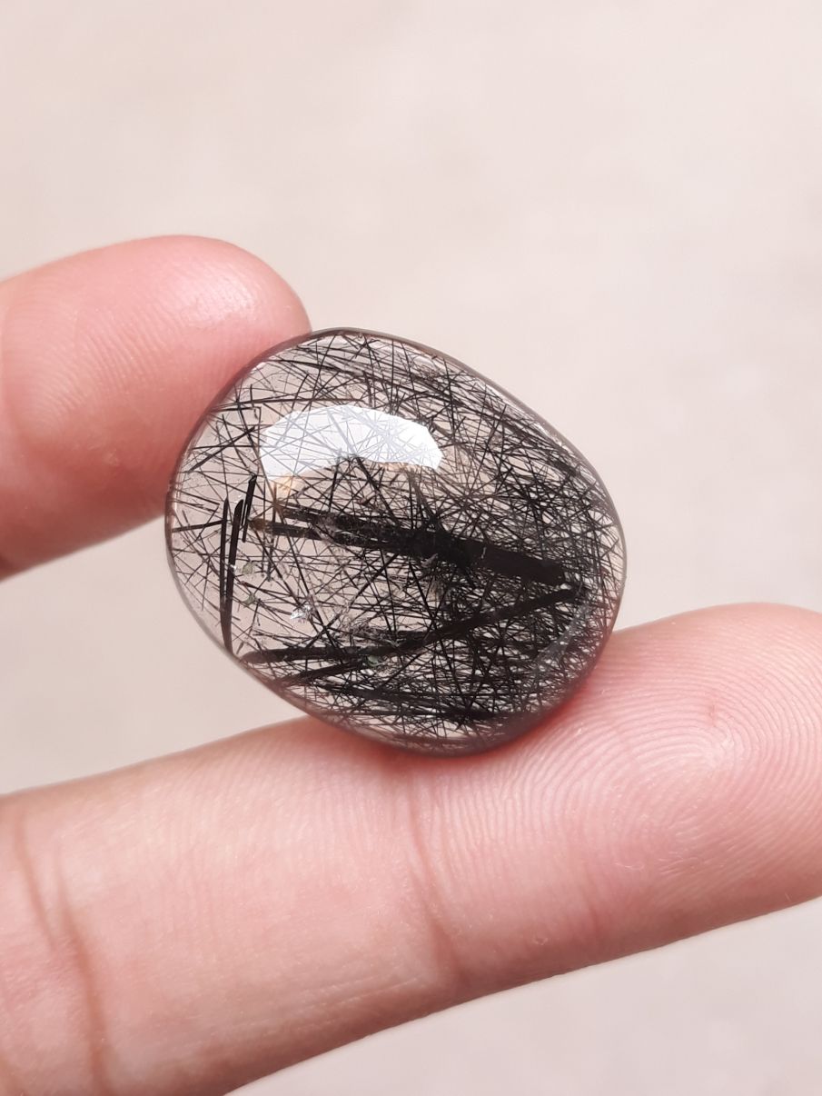 33.60ct Black Tourmalated Quartz -Cabochon Black Rutile Quartz - Rutilated Quartz 33.60ct Black Tourmalated Quartz -Cabochon Black Rutile Quartz - Rutilated Quartz