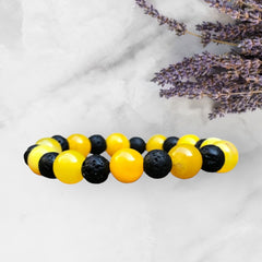 Confidence Booster Natural 10mm Yellow Agate and 8mm Lava Gemstone Bracelet