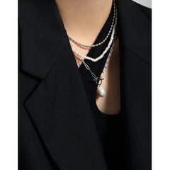 Ожерелье-цепочка из полого натурального жемчуга офисной формы нестандартной формы — Серебряное жемчужное ожерелье с палладиевым покрытием — Идеальное жемчужное ожерелье с подарочной упаковкой