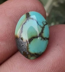 Натуральная бирюза, зеленая матричная бирюза, Шаджри Фероза, настоящий камень Фирозы - 13,7x10 мм