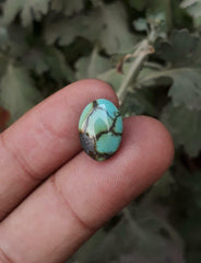 Натуральная бирюза, зеленая матричная бирюза, Шаджри Фероза, настоящий камень Фирозы - 13,7x10 мм