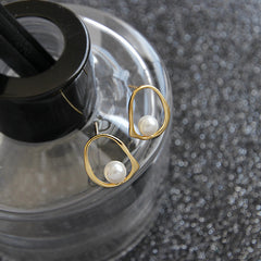 Geometric Round Shell Pearl Studs Earrings - Gold-Plated Silver Pearl Earrings for women - Perfect Pearl Earrings with Gift Wrapping Included