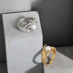 Элегантное регулируемое кольцо неправильной формы с натуральным жемчугом — позолоченные серебряные кольца с жемчугом для женщин — кольца с идеальным жемчугом в подарочной упаковке