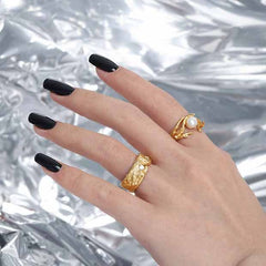 Элегантное регулируемое кольцо неправильной формы с натуральным жемчугом — позолоченные серебряные кольца с жемчугом для женщин — кольца с идеальным жемчугом в подарочной упаковке