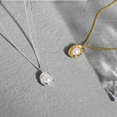 Элегантное ожерелье из овальной ракушки из натурального культивированного жемчуга — позолоченное серебряное жемчужное ожерелье — идеальное жемчужное ожерелье с подарочной упаковкой