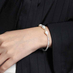 Необычный двухслойный браслет с полой цепочкой для девочек из натурального жемчуга — позолоченный серебряный браслет с жемчугом для женщин — идеальный жемчужный браслет с подарочной упаковкой