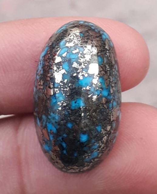 Натуральная бирюза 41,5 карата, бирюза Blue Matrix, Шаджри Фероза, - 25x14 мм