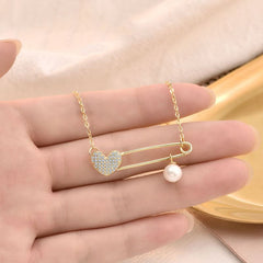 Ожерелье из натурального жемчуга с зажимом в форме сердца Not CZ — позолоченное серебряное жемчужное ожерелье — идеальное жемчужное ожерелье с подарочной упаковкой