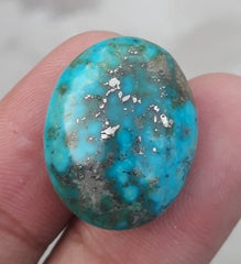 Natural Certified Turquoise with Pyrite - Blue / Green Matrix Turquoise - Shajri Feroza-24Ct-23x18mm