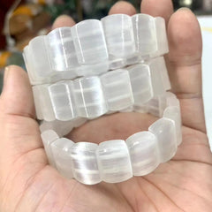 White Calcite / Selenite Stone Beads Gemstone Bracelet, Bangle For Women For Men,