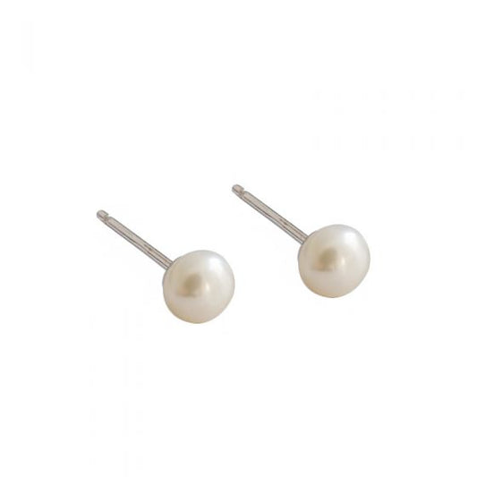 Simple Round Natural Pearls Stud Earrings - Palladium-Plated Silver Pearl Earrings for women - Perfect Pearl Earrings with Gift Wrapping Included