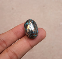 Natural Certified Turquoise with Pyrite - Blue Matrix Turquoise - Shajri Feroza-48.4Ct-22x17m