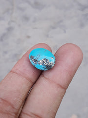 Natural Certified Turquoise with Pyrite - Blue Matrix Turquoise - Shajri Feroza-9Ct-16x13mm