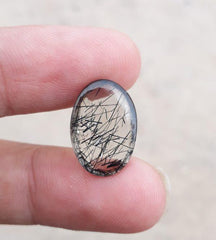7.45ct Black Tourmalated Quartz -Cabochon Black Rutile Quartz - Rutilated Quartz