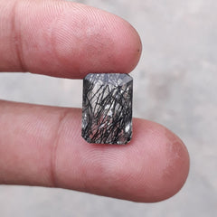 7.1ct Black Tourmalated Quartz aka Black Rutile Quartz - Rutilated Quartz - 14x10x6.5mm