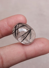 15.6ct Black Tourmalated Quartz -Cabochon Black Rutile Quartz - Rutilated Quartz -24x15x6mm